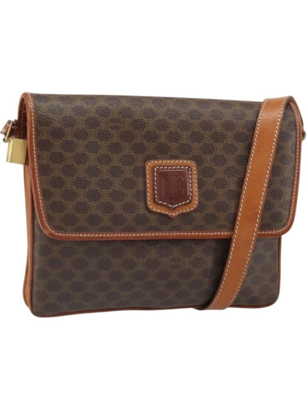 CELINE Macadam Canvas Shoulder Bag PVC Brown Gold